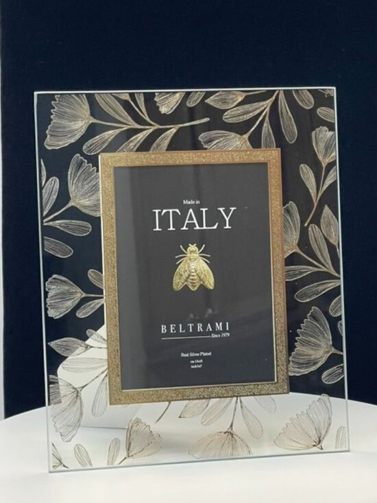 Beltrami Other - Beltrami Italy Silver Plated 5x7 Frame Gold Floral Glass Photo Holder